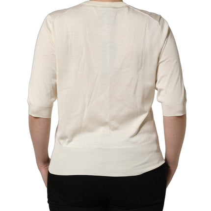 Dolce & Gabbana Off White 3/4 Sleeves Crewneck Pullover Sweater