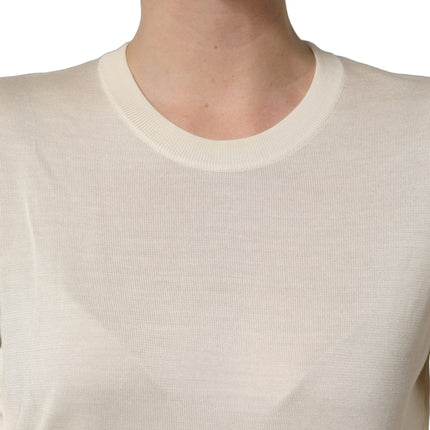 Dolce & Gabbana Off White 3/4 Sleeves Crewneck Pullover Sweater