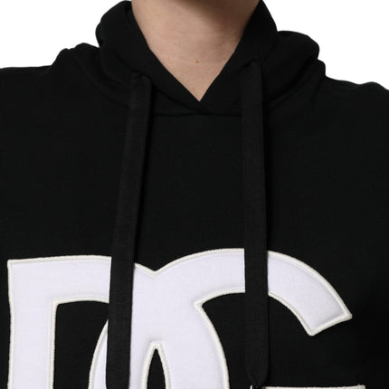 Dolce & Gabbana BlackWhite Appliqué Hooded Sweatshirt Sweater