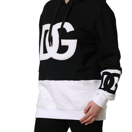 Dolce & Gabbana BlackWhite Appliqué Hooded Sweatshirt Sweater