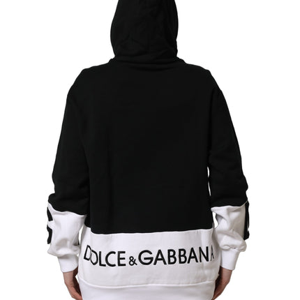 Dolce & Gabbana BlackWhite Appliqué Hooded Sweatshirt Sweater