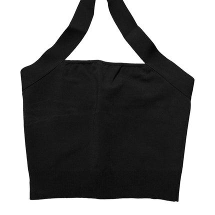 Dolce & Gabbana Black Square Neck Halter Cropped Tank Top