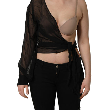 Dolce & Gabbana Black Wrap Sheer Chiffon One Shoulder Top