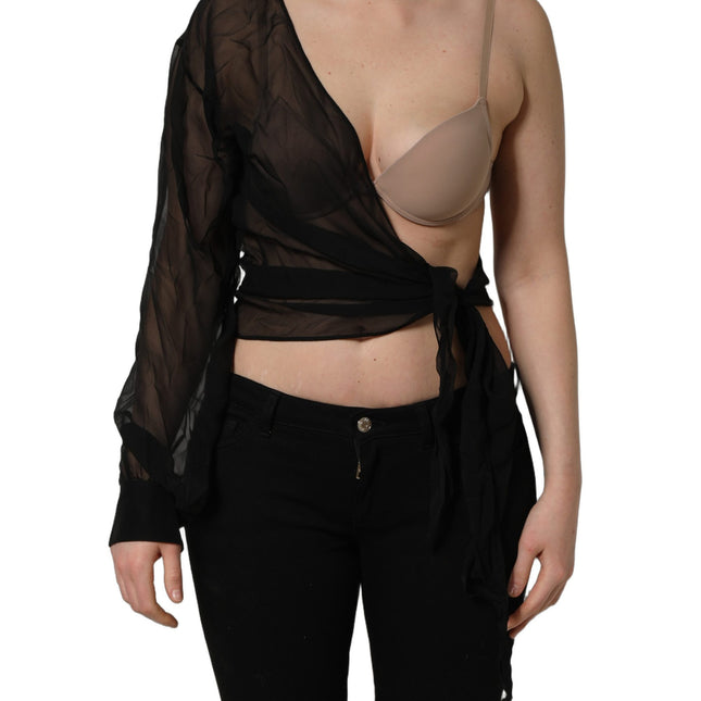 Dolce & Gabbana Black Wrap Sheer Chiffon One Shoulder Top