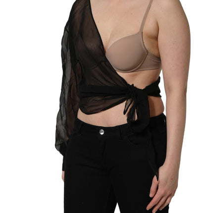 Dolce & Gabbana Black Wrap Sheer Chiffon One Shoulder Top