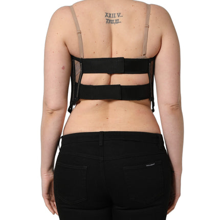 Dolce & Gabbana Black Sheer Tulle Bodysuit Cropped Corset Top