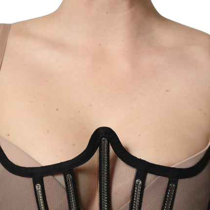 Dolce & Gabbana Black Sheer Tulle Bodysuit Cropped Corset Top