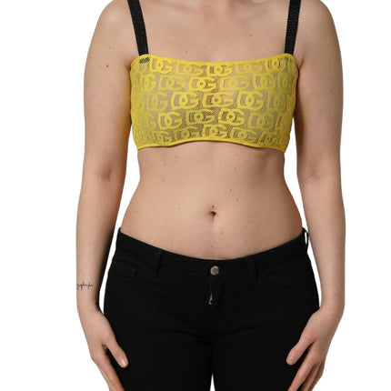 Dolce & Gabbana Yellow Black Leopard Faux Leather Bra Top