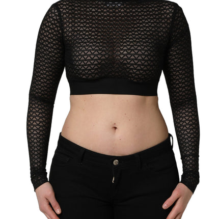 Dolce & Gabbana Black Nylon Fishnet Long Sleeve Cropped Top