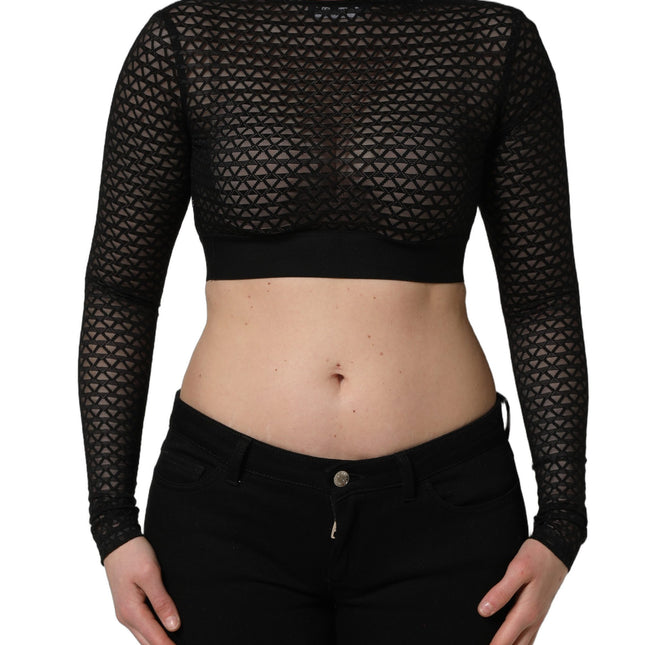 Dolce & Gabbana Black Nylon Fishnet Long Sleeve Cropped Top