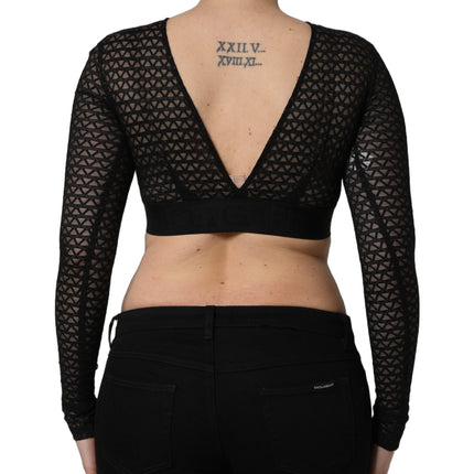 Dolce & Gabbana Black Nylon Fishnet Long Sleeve Cropped Top