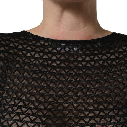 Dolce & Gabbana Black Nylon Fishnet Long Sleeve Cropped Top
