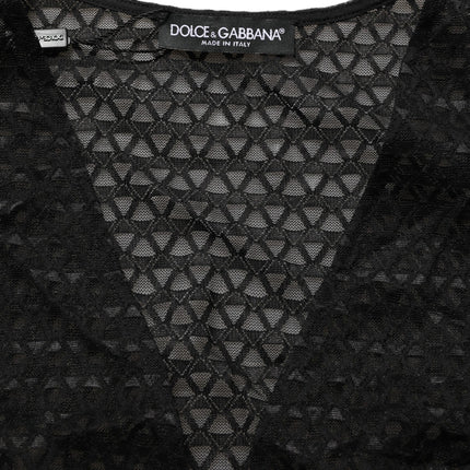 Dolce & Gabbana Black Nylon Fishnet Long Sleeve Cropped Top