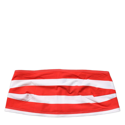 Dolce & Gabbana White Red Nylon Striped Ribbed Tube Crop Top
