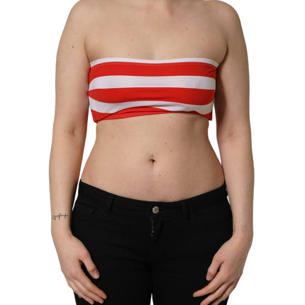 Dolce & Gabbana White Red Nylon Striped Ribbed Tube Crop Top