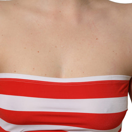 Dolce & Gabbana White Red Nylon Striped Ribbed Tube Crop Top