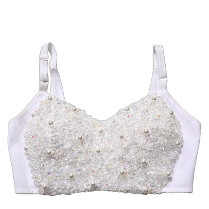 Dolce & Gabbana White Pearls Beaded Corset Bustier Crop Top