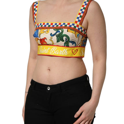 Dolce & Gabbana Multicolor Majolica Print Cotton Crop Top