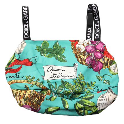 Dolce & Gabbana Turquoise Vegetable Print Silk Crop Tank Top