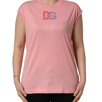 Dolce & Gabbana Pink Cotton DG Logo Round Neck Tank T-shirt