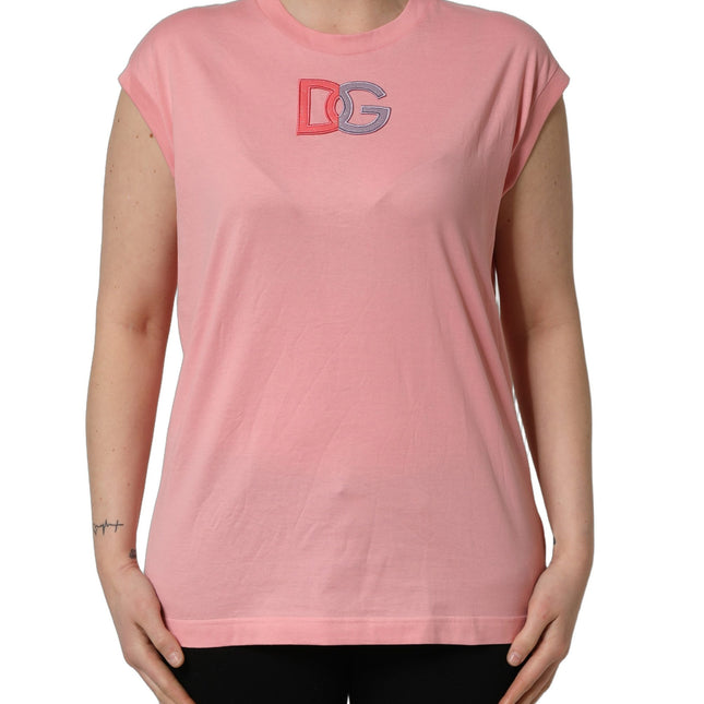 Dolce & Gabbana Pink Cotton DG Logo Round Neck Tank T-shirt