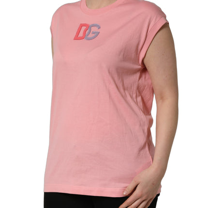 Dolce & Gabbana Pink Cotton DG Logo Round Neck Tank T-shirt