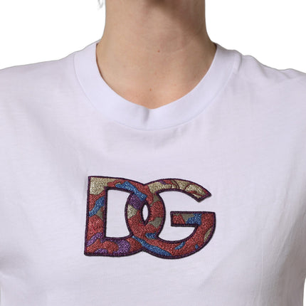Dolce & Gabbana White Cotton DG Logo Patch Crew Neck T-shirt