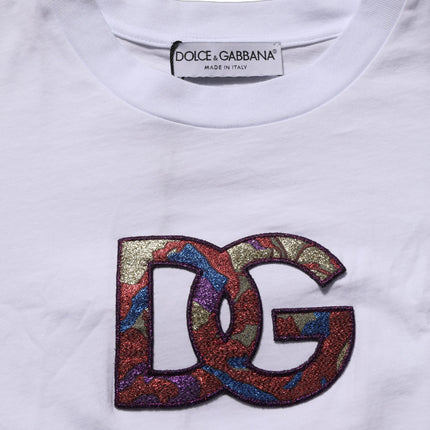 Dolce & Gabbana White Cotton DG Logo Patch Crew Neck T-shirt