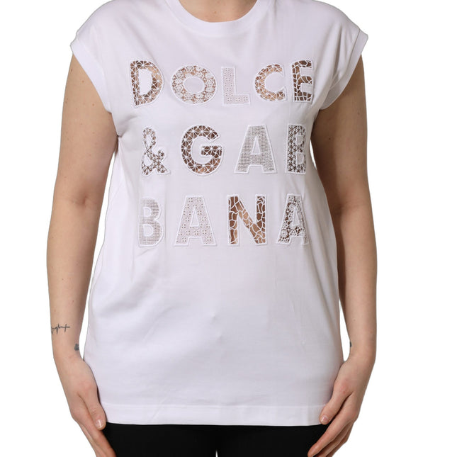 Dolce & Gabbana White Logo Round Neck Sleeveless T-shirt