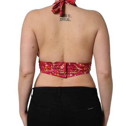 Dolce & Gabbana Red Paisley Silk Halter Neck Crop Tank Top