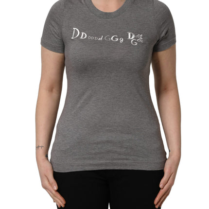 Dolce & Gabbana Gray Logo Embroidery Short Sleeve T-shirt