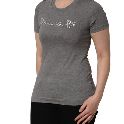 Dolce & Gabbana Gray Logo Embroidery Short Sleeve T-shirt