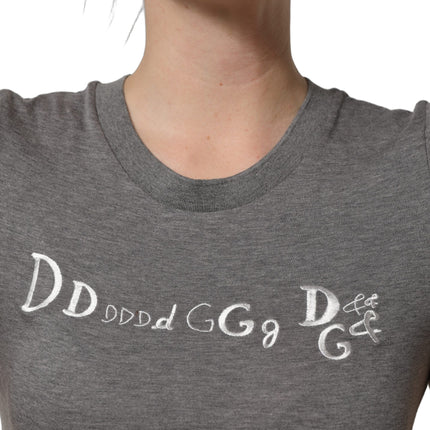 Dolce & Gabbana Gray Logo Embroidery Short Sleeve T-shirt