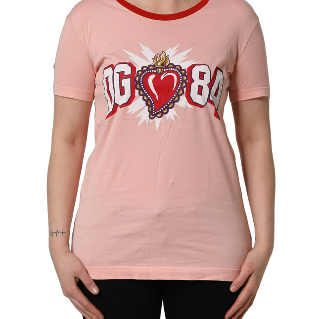 Dolce & Gabbana Pink Graphic Print Cotton Crew Neck T-shirt