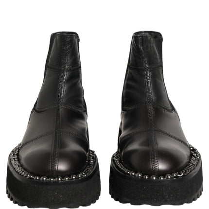 Dolce & Gabbana Black Leather Slip On Chelsea Boots Shoes