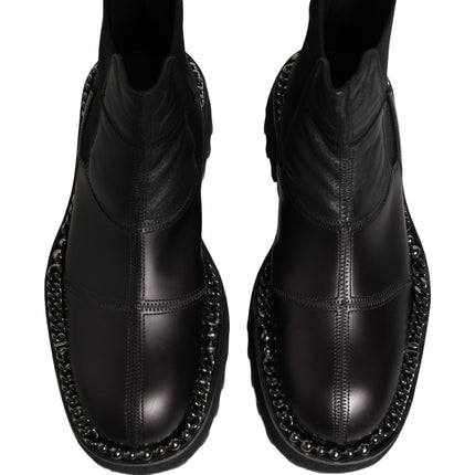 Dolce & Gabbana Black Leather Slip On Chelsea Boots Shoes