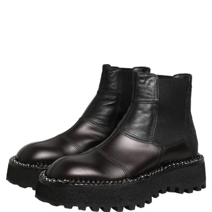 Dolce & Gabbana Black Leather Slip On Chelsea Boots Shoes