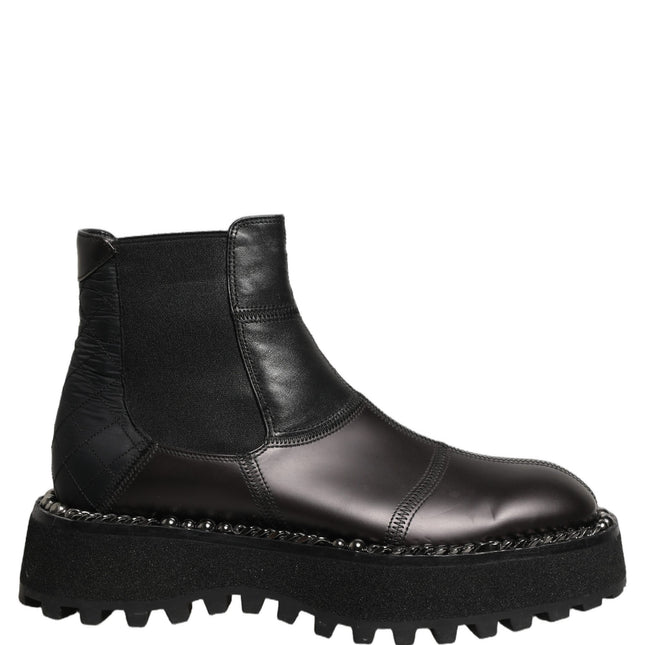 Dolce & Gabbana Black Leather Slip On Chelsea Boots Shoes