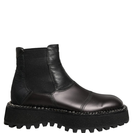 Dolce & Gabbana Black Leather Slip On Chelsea Boots Shoes