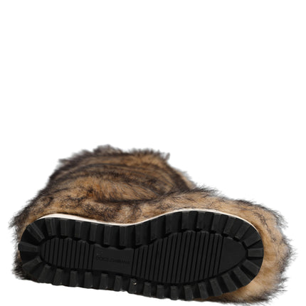 Dolce & Gabbana Brown Faux Skim Ski Fur Knee High Boots Shoes