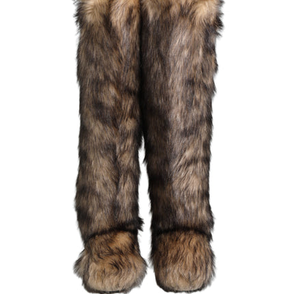 Dolce & Gabbana Brown Faux Skim Ski Fur Knee High Boots Shoes