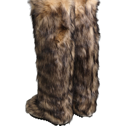 Dolce & Gabbana Brown Faux Skim Ski Fur Knee High Boots Shoes