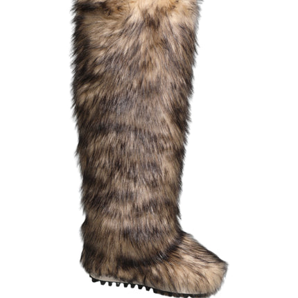 Dolce & Gabbana Brown Faux Skim Ski Fur Knee High Boots Shoes