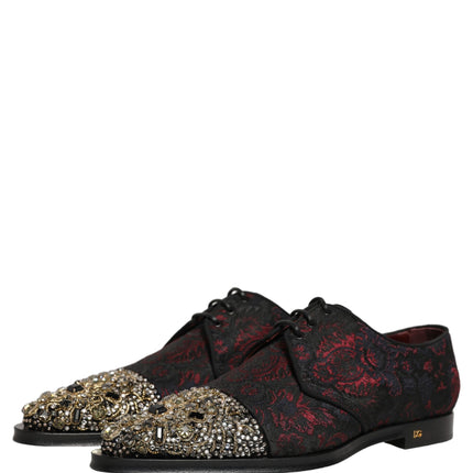 Dolce & Gabbana Black Red Embellished Derby Dress Formal Shoes