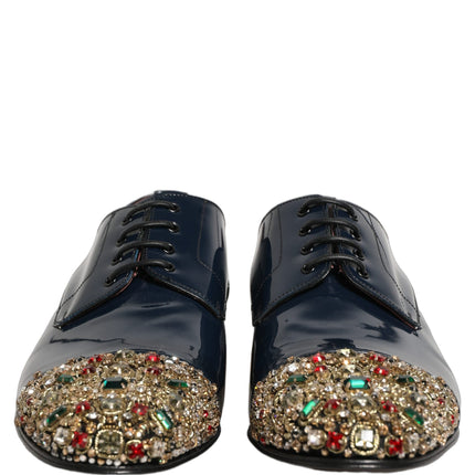 Dolce & Gabbana Blue Embellished Men Derby Dress Formal Shoes