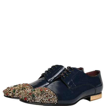 Dolce & Gabbana Blue Embellished Men Derby Dress Formal Shoes