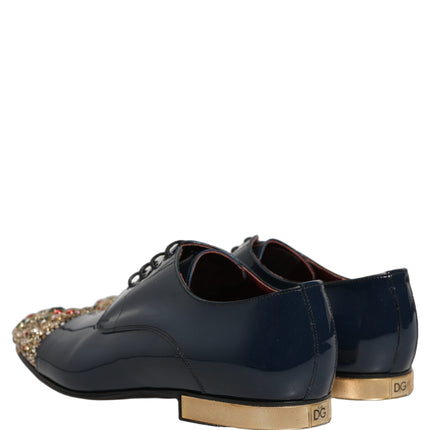 Dolce & Gabbana Blue Embellished Men Derby Dress Formal Shoes