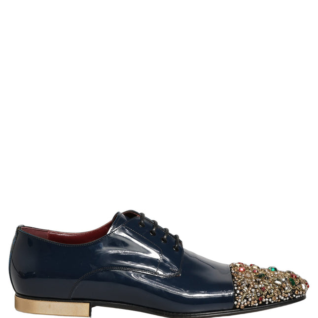 Dolce & Gabbana Blue Embellished Men Derby Dress Formal Shoes