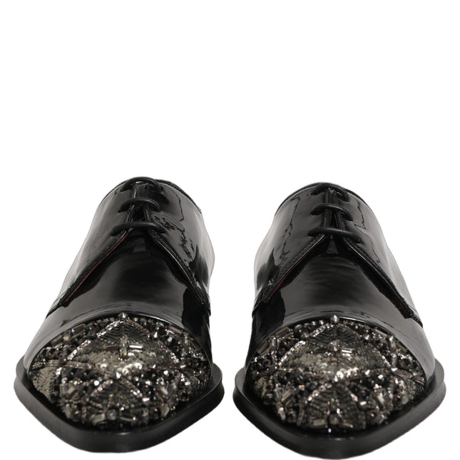 Dolce & Gabbana Black Embellished Men Derby Dress Formal Shoes