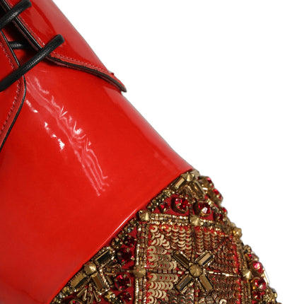 Dolce & Gabbana Red Embellished Men Derby Dress Formal Shoes